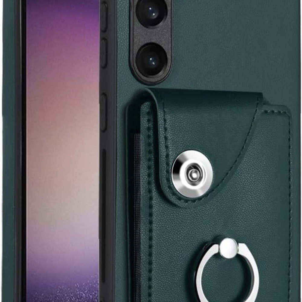 Green Leather Phone Case with Ring Holder For Galaxy S24FE